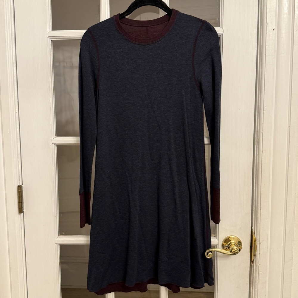 THREE DOTS Women's Dark Gray Wine Reversible Color Block Long Sleeve Knit Dress